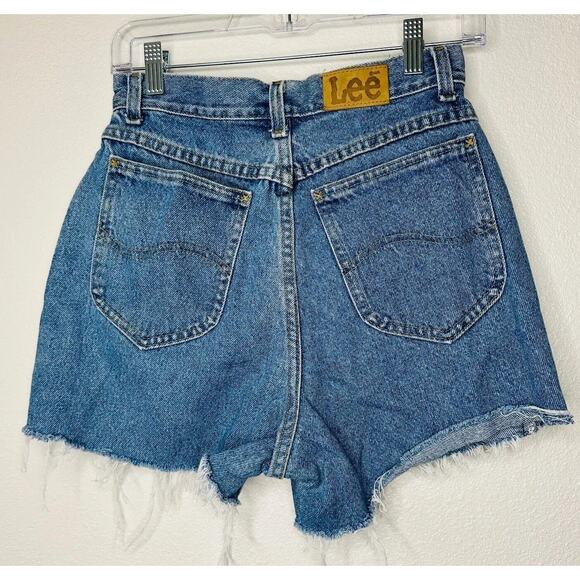 Lee Light Medium Blue Wash High Waist Raw Hem High Rise Jean Shorts 10 - Picture 1 of 14